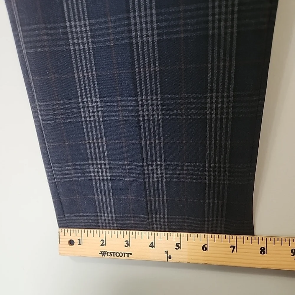 Tallia Mens Suit Pants 34x32 Navy Gray Burgundy Plaid Slim Fit Flat Front